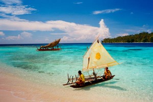 20149-4 - Traditional Boats on Beach,  Nuratu Island, Trobriand, Papua New Guinea