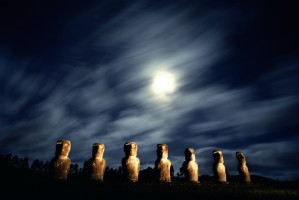 20343-9 - Moonrise, Moai, Ahu Akivi, Easter Island, (Rapa Nui) Chile