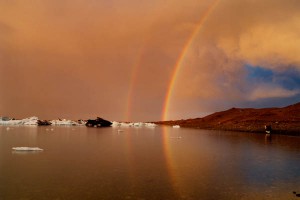 19390-6 - Icebergs & double rainbow, Jokulsarlon, Iceland